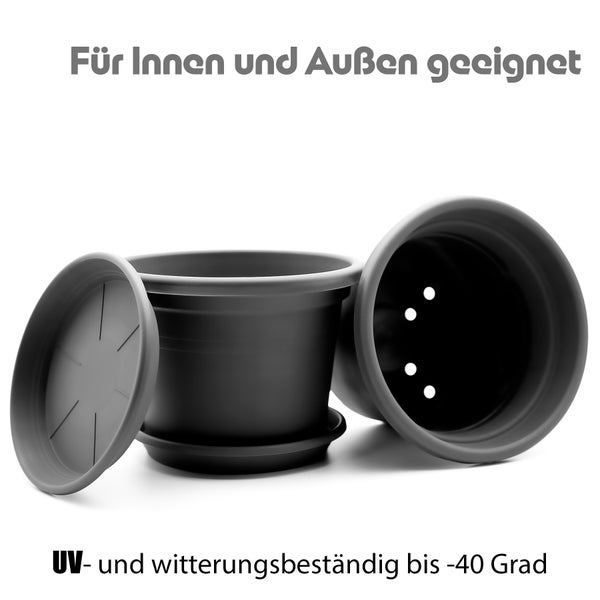 T BigDean 8 Stück Blumentopf mit Untersetzer rund ø 20 cm Anthrazit – wetterfester Pflanzkübel Made in Europe