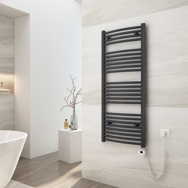 EMKE Elektrischer Badheizkörper  Design- Paneelheizkörper mit Thermostat und Timer für Handtuchwärmer, 500 Watt, 50 cm x 120 cm, Anthrazit
