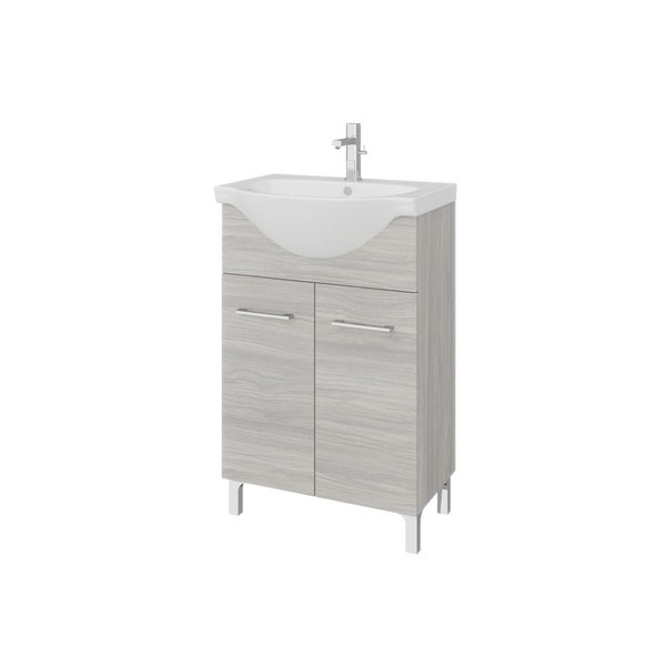 55 cm Möbelset für das Badezimmer, in Holzoptik Eiche grau | Rimini