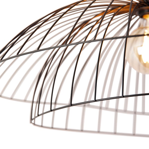 Schwarze Draht-Deckenleuchte mit Glühbirne