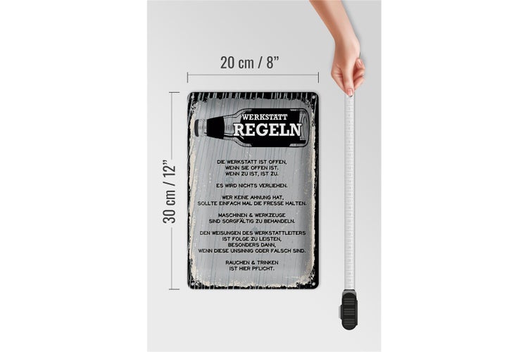 Blechschild Spruch Werkstatt Regeln Maschinen 20x30cm