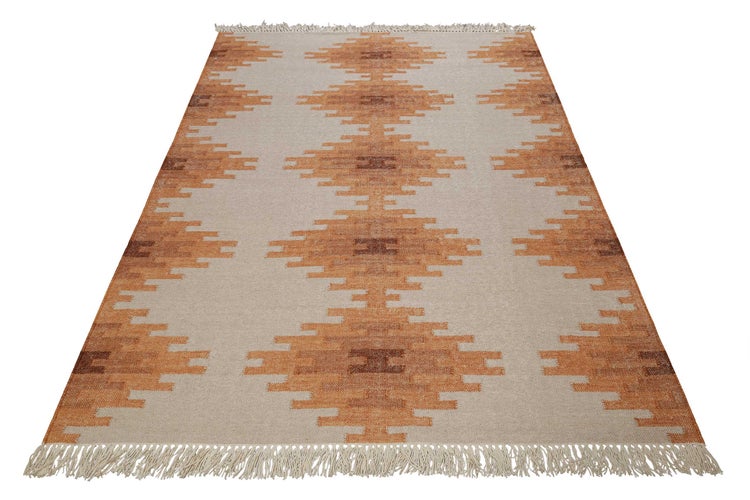 Kelim Teppich Beige Terracotta aus Wolle Belle Green Looop 80x150 cm