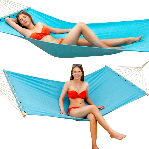 AMANKA XXL Stabhängematte 200x120 Doppelhängematte 2 Personen Hängematte Blau