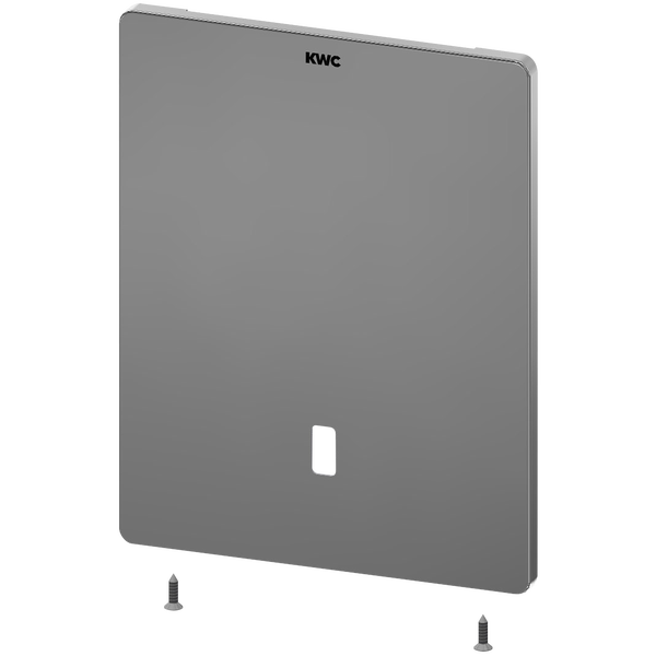 KWC Frontplatte aus Edelstahl mit Sensorfenster und zwei Schrauben.