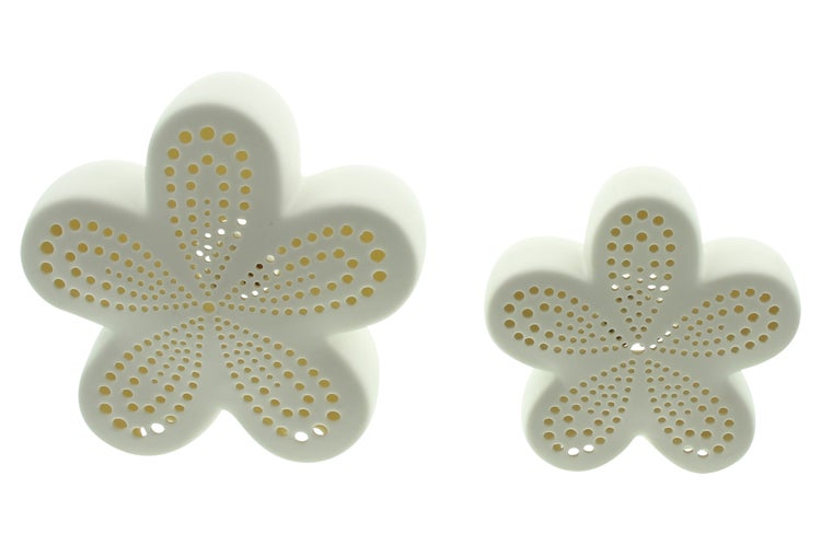 FRANK FLECHTWAREN | LED-Blume White, 2er Set, PORZELLAN, KUNSTSTOFF, 11 x 4,5 x 10,5 cm, 14 x 5,5 x 13 cm