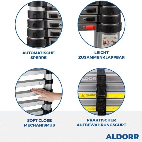 Aldorr Teleskopleiter Home mit Soft Close Mechanismus 14 Sprossen