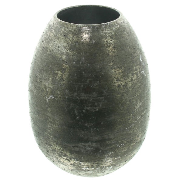 Dekovase in Eiform mit metallischer, strukturierter Oberfläche.