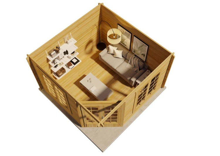 Alpholz 5-Eck Gartenhaus Josephine-40 B Gartenhaus aus Holz in natur, Holzhaus mit 40 mm Wandstärke, Blockbohlenhaus mit Montagematerial imprägniert 3,5x3,5m
