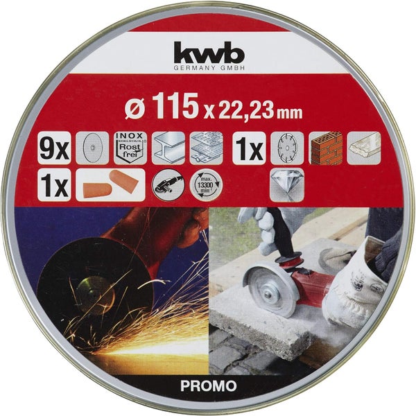 kwb Trennscheiben + Diamantscheibe, Ø Dünn Diamant Winkelschleifer 115 mm Trenn-Scheibe f. Edel-Stahl INOX in Aufbewahrungs-Dose inkl. Ohrstöpsel 115 x 1 x 22,23, Ø