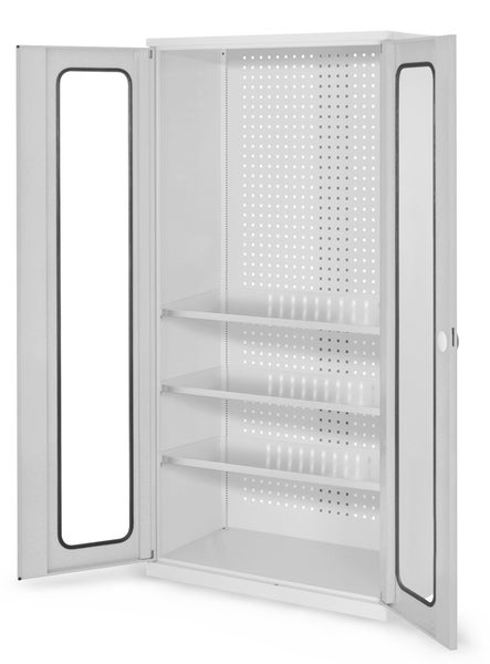 Geöffneter Werkzeugschrank mit drei Regalböden