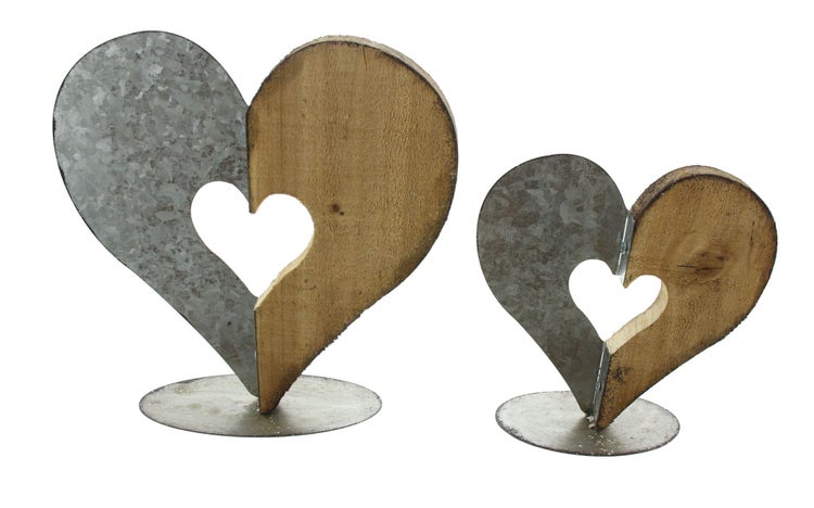 FRANK FLECHTWAREN | Herzdeko Materialmix, 2er Set, HOLZ, ca. 18 x 18 cm, 25 x 25 cm