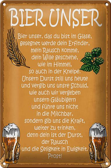 Blechschild Spruch 20x30cm Bier unser in Ewigkeit Prost