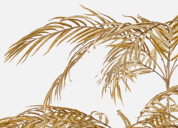 Künstliche Palme in Gold mit detaillierten Wedeln und strukturiertem Stamm.