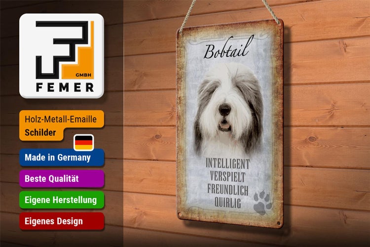 Blechschild Spruch 20x30cm Bobtail Hund verspielt Schild