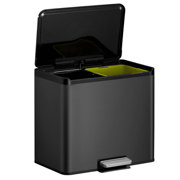 PROREGAL Rechteckiger Treteimer Aus Gebürstetem Edelstahl Mit Soft Close & Stay Open Deckel 30 Liter HxBxT 41,4 x 46,2 x 38,8 cm Schwarz