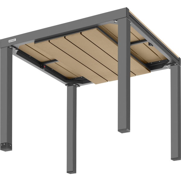 tectake Gartentisch mit grauem Aluminiumgestell und Tischplatte in Holzoptik, Ansicht von unten.