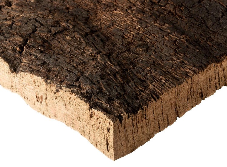 Naturkorkplatte mit grober, strukturierter Oberfläche und poröser Kante.