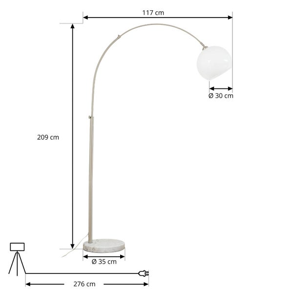 Abmessungen der Bogenleuchte mit Lampenschirm