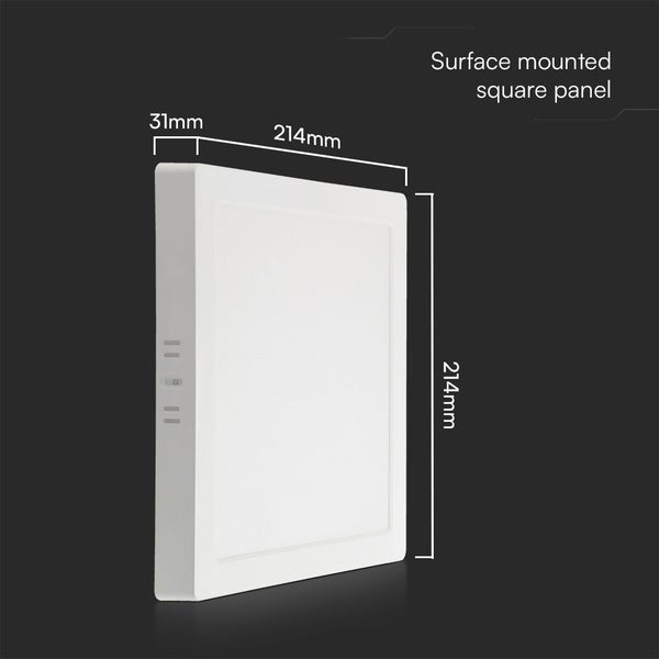Aufputz quadratische Panel Leuchte mit den Maßen 214 x 214 x 31 Millimeter.