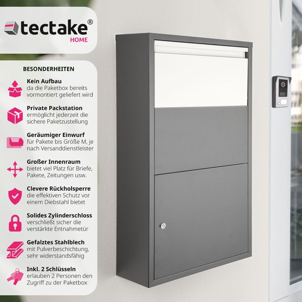 Paketbox tectake Fortress Paketmaße bis 39 x 30 x 12 cm mit integrierter Rückholsperre anthrazit