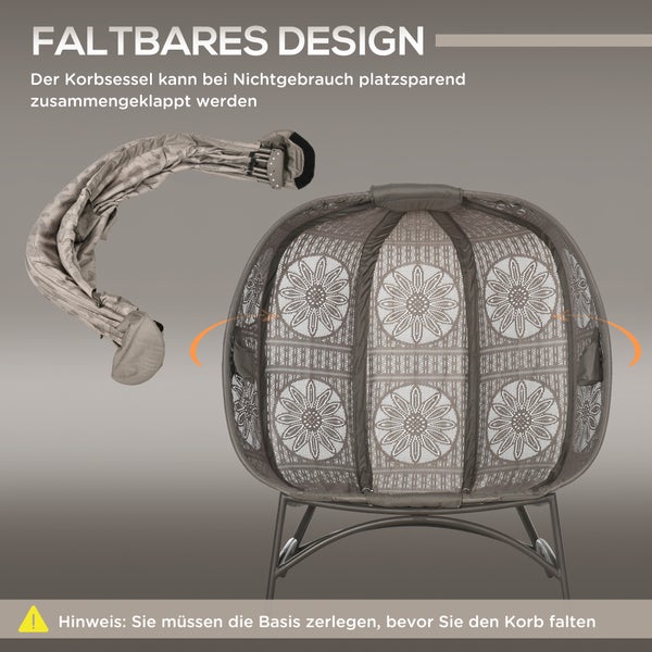Outsunny 2-Sitzer Gartenstuhl, Korb-Stuhl mit Faltbarem Korb, Kissen, 126 x 75 x 142 cm, Stahl, Sand