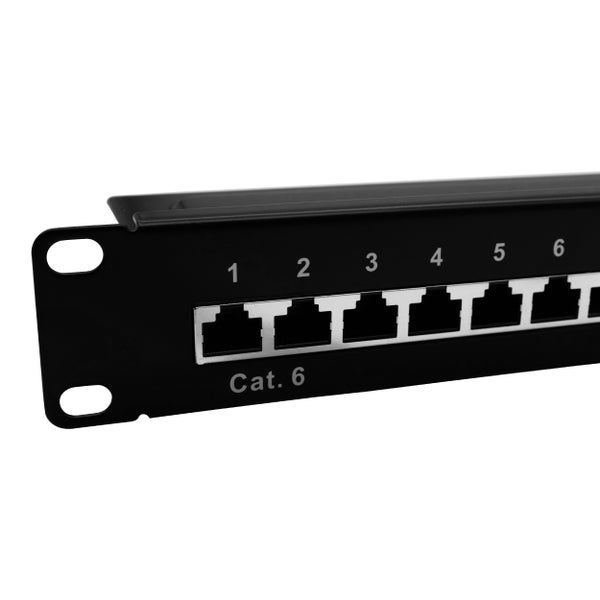 ProfiPatch Patchpanel Patchfeld Cat.6 10 Zoll 12-Port geschirmt RJ45 Rackeinbau 1HE schwarz