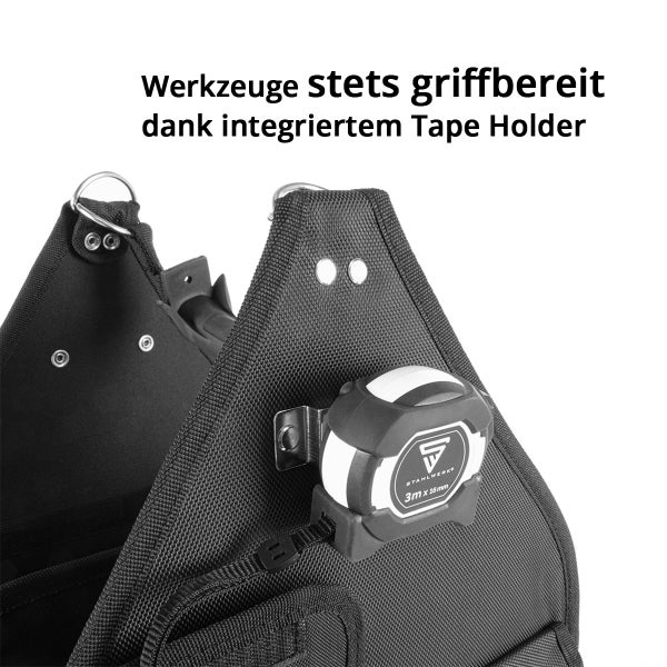 Werkzeugtasche mit 11 Außentaschen und 2 großen Innenfächern