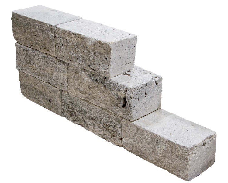 Wohnrausch Naturstein Mauersteine Travertin SILVER GREY, spaltrau, getrommelt, grau, L 15-50, B 18-20, H 15 cm, 1 qm