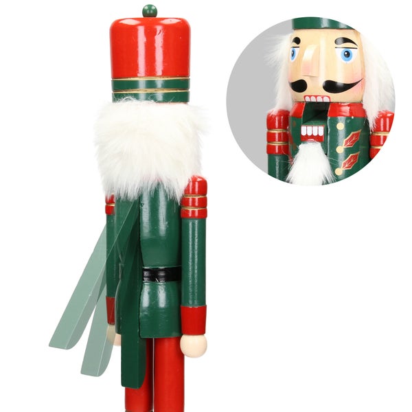 ECD Germany Nussknacker Figur Soldat 50 cm mit roter Hut und Säbel, aus Holz, handbemalt, Unikat, Weihnachten Holzfigur Puppet Marionette Ornament Traditioneller Nussbrecher Weihnachtsdeko Deko Statue