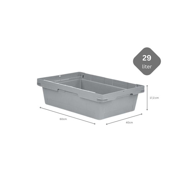 PROREGAL Conical Mehrweg-Stapelbehälter Grau HxBxT 17,3 x 40 x 60cm 29 Liter Lagerbox  Eurobox  Transportbox  Transportbehälter Stapelbehälter