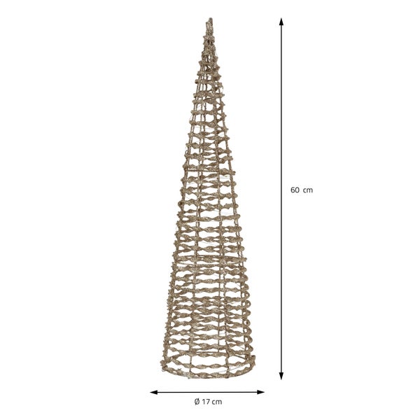 ECD Germany 2er Set LED Pyramide Lichterkegel Weihnachten, Warmweiß, 40cm-20LEDs/60cm-30LEDs, Gold, Metall, Leuchtpyramide mit Beleuchtung & Timer, batteriebetrieben, Deko Lichtpyramide Weihnachtsdeko