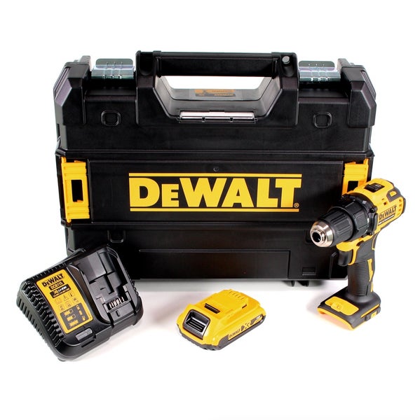 DeWALT Akku-Schlagbohrschrauber-Set mit Transportkoffer, Ladegerät und Akku.