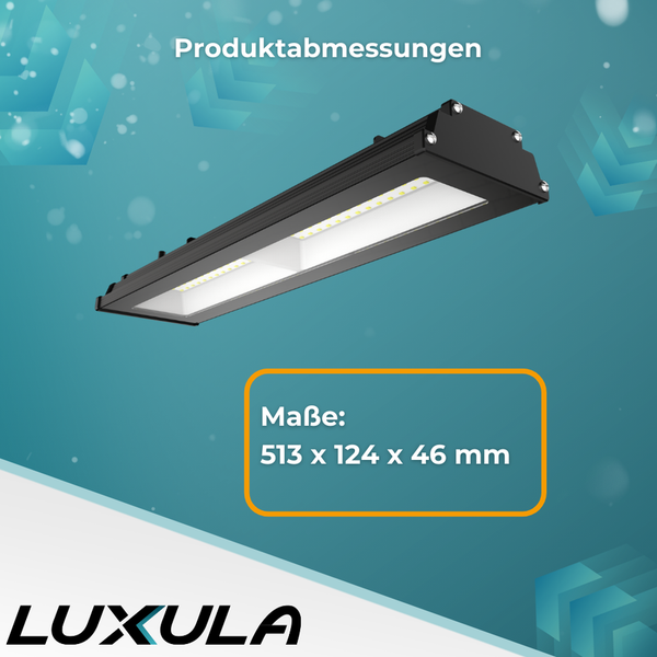 Produktabbildung einer LED-Leuchte mit den Maßen 513 x 124 x 46 mm