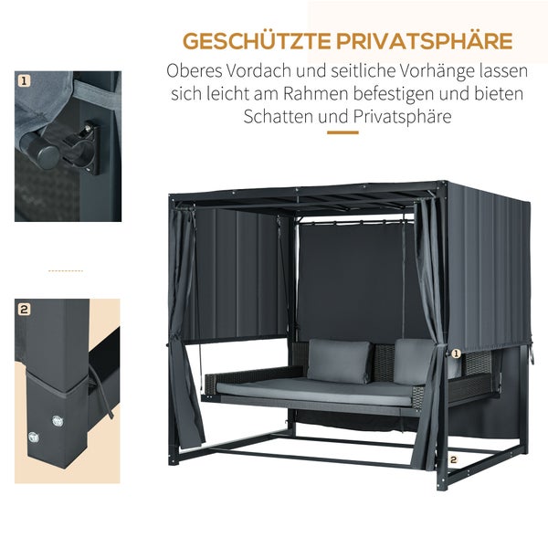 Outsunny Hollywoodschaukel mit Pergola, Gartenschaukel inkl. Kissen, wetterbeständiges, 235 x 180 x 210 cm, Dunkelgrau