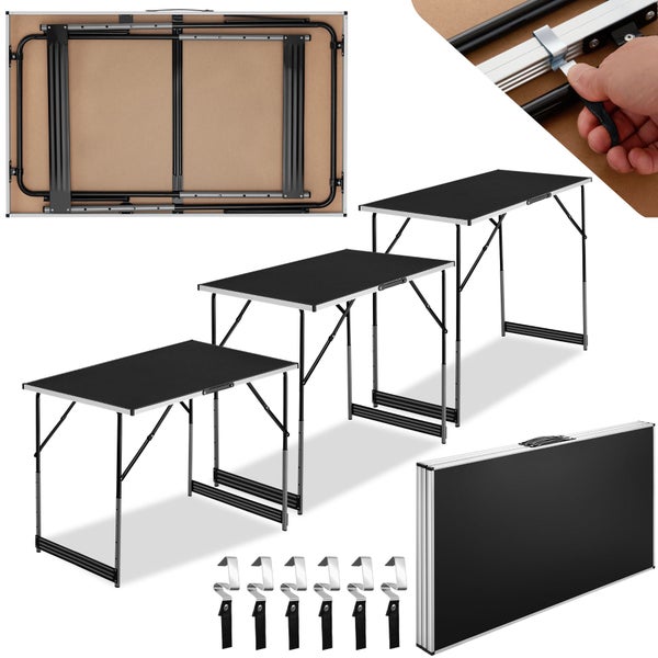 3er Set Tapeziertisch tectake  300 x 60 x 73 - 94 cm klappbar schwarz