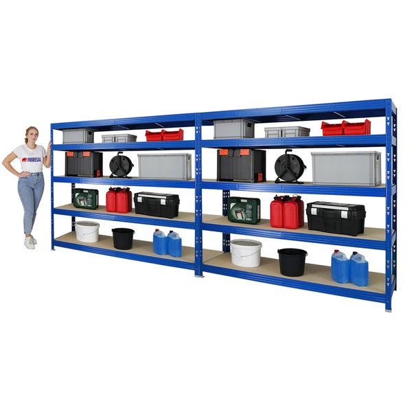 PROREGAL Mega Deal 2x Profi Schwerlastregal Rhino HxBxT 180 x 200 x 60 cm 5 Spanplatten-Ebenen 8mm Fachlast 500 kg Blau