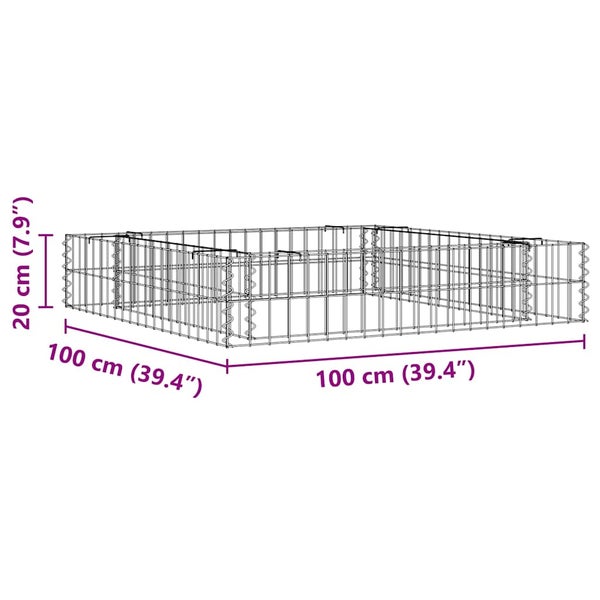 Quadratischer Gabionenkorb aus Stahl mit den Maßen 100 mal 100 mal 20 Zentimeter für den Gartenbau.