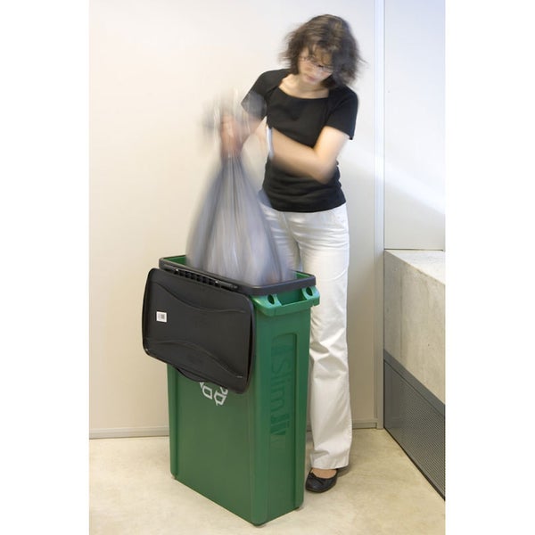 PROREGAL Rubbermaid Slim Jim Mülleimer Mit Belüftungskanälen 87 Liter HxBxT 76,2 x 28 x 56 cm Grün Recyclingsymbol