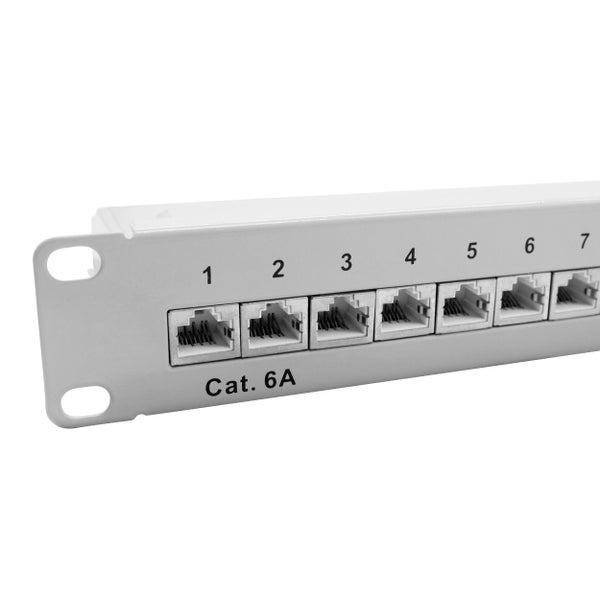 ProfiPatch Cat6a Patchpanel Patchfeld 10 Zoll 12 Port Verteilerfeld  RJ45 Rackeinbau geschirmt 1HE grau