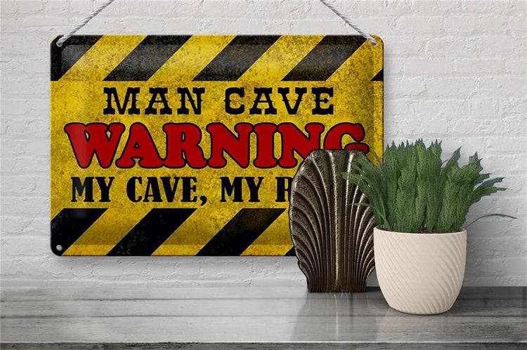 Blechschild Spruch 30x20cm man cave warning my cave rules