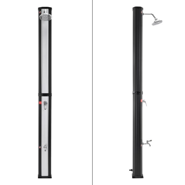 ML-Design Solardusche 35L 217cm eckig Silber-Schwarz mit Bodenplatte Dunkelgrau Solar Gartendusche mit Fußdusche/Regenduschkopf, warmes Wasser 60°C, Außendusche Pooldusche mit Gartenschlauch-Anschluss