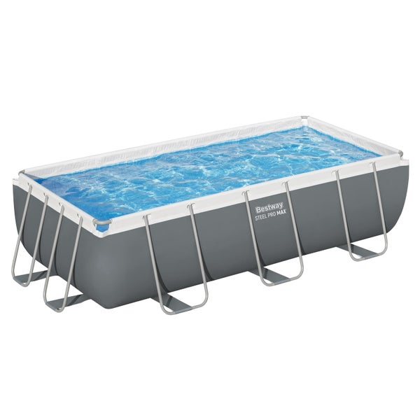 Bestway Steel Pro MAX rechteckiger Frame Pool mit Stahlrahmen und Wasserfüllung.