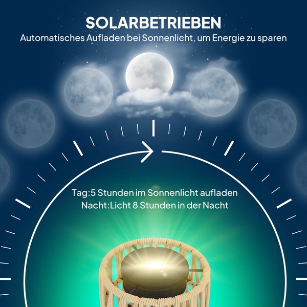 Outsunny Solar Stehlampe Rattan Solarlampen mit Lichtsensor 3 Lichten Automatische Solarleuchte im Boho-Stil IP44 Wasserdichte Solarlampe Outdoor Lampe Solarlaterne für Garten Balkon Außen Rasen Hof