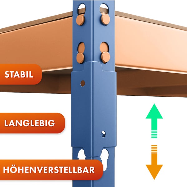 FLOORDIREKT Schwerlastregal Rhino - bis 1050 kg - Pulverbeschichtet - 180 x 90 x 45 cm Blau-Orange