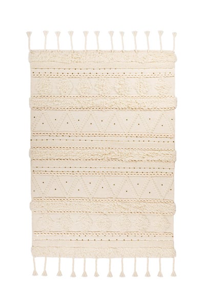 Kurzflor Teppich Whisperia Bunt 18 mm Neuseelandwolle / Baumwolle Boho handgewebt 160 x 230 cm