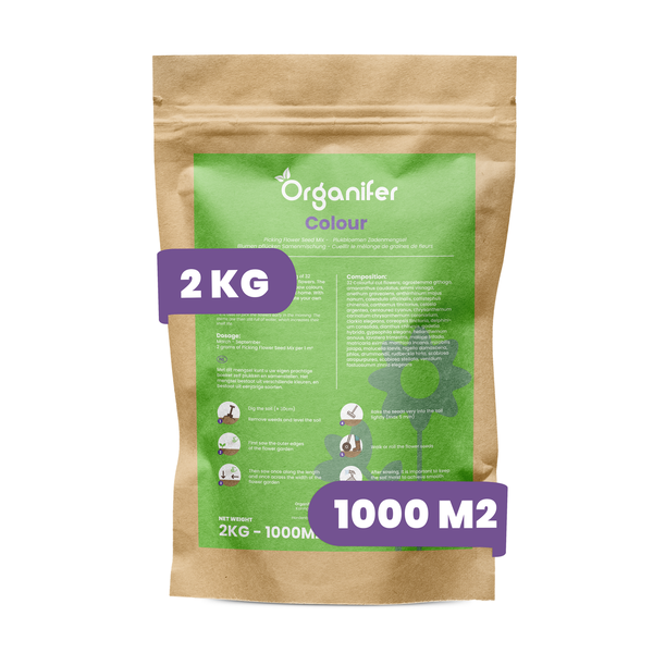 Organifer Colour Pflückblumen-Samenmischung, 2 Kilogramm für 1000 Quadratmeter, im Papierbeutel.