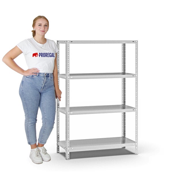 PROREGAL Fachbodenregal Schraubsystem Heavy-Duty Grundregal HxBxT 150 x 100 x 40 cm 4 Ebenen Fachlast 350 kg Beidseitig Nutzbar Lichtgrau