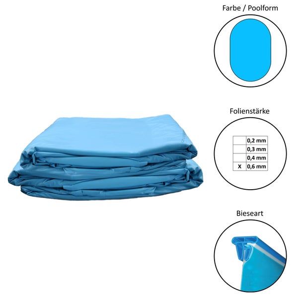 Abdeckung für ein Schwimmbecken mit Angabe der Poolform, Folienstärke und Bieseart