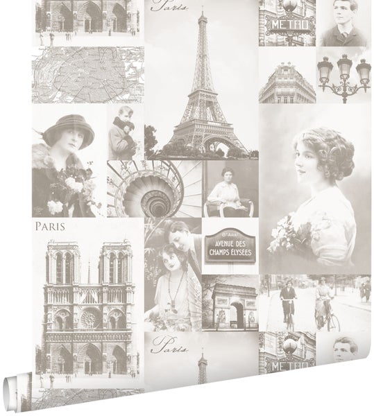 Tapete mit Paris Motiven, inklusive Eiffelturm und Notre-Dame