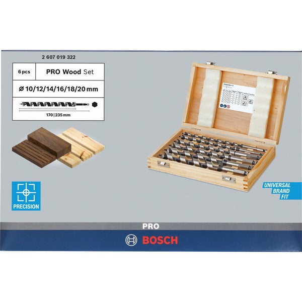 Bosch Pro Holzbohrer Set mit verschiedenen Größen in Holzkassette
